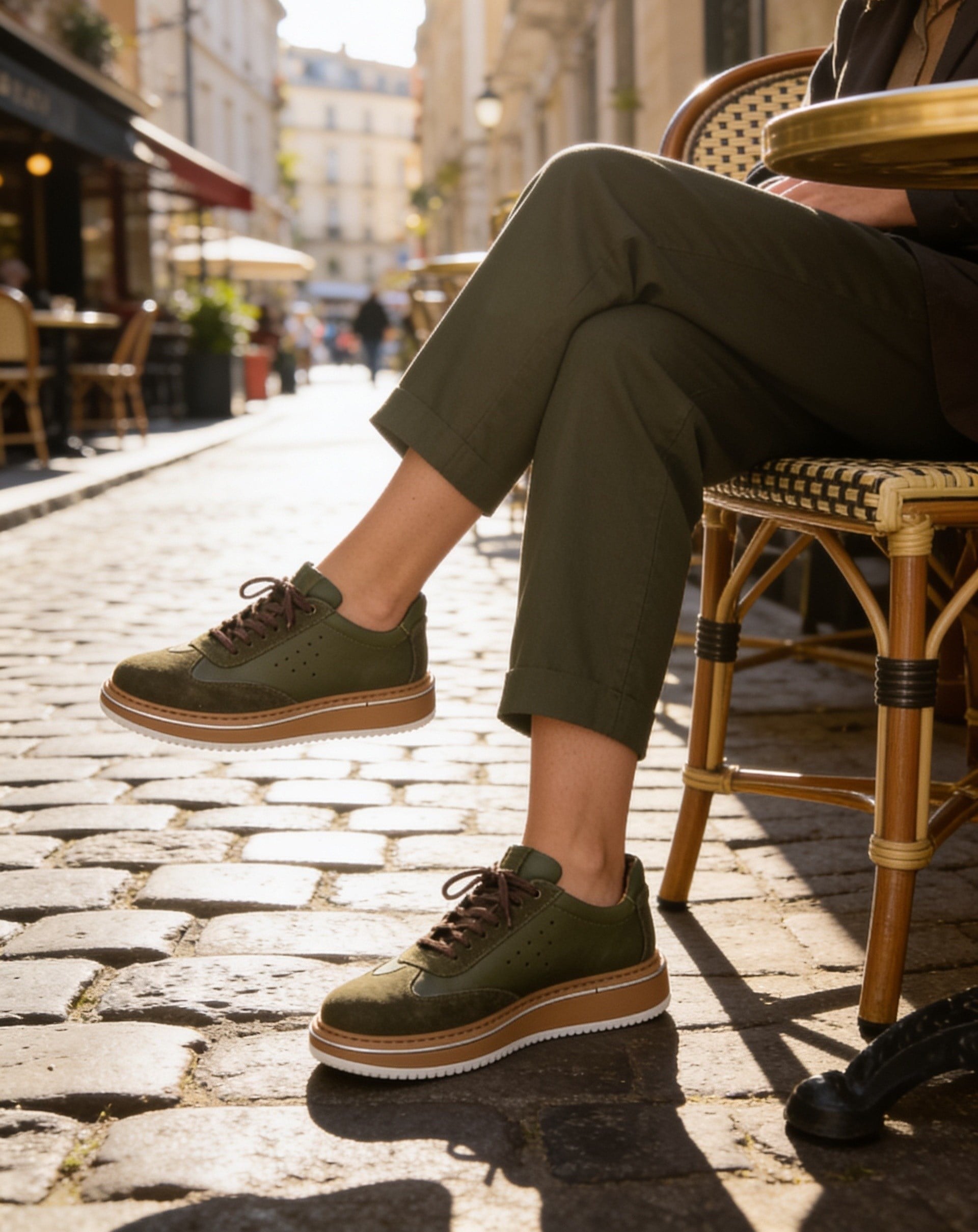  Hnt 1882 Premium Haki Yeşil  Bal Taban  İçi Dışı Hakiki Deri Erkek Sneakers 