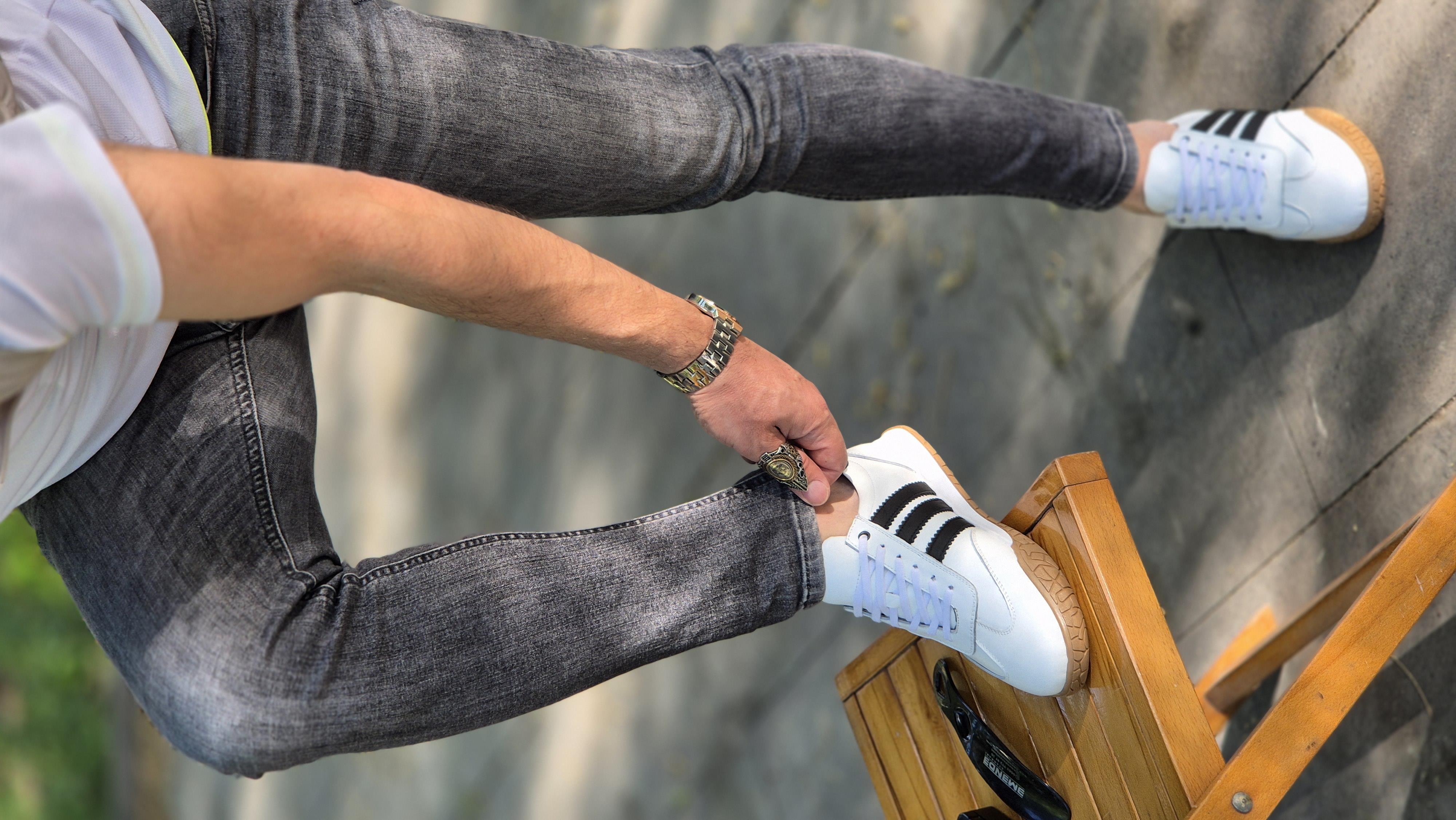  Hnt  1954  Beyaz Siyah  İçi Dışı Hakiki Deri Erkek Sneakers 