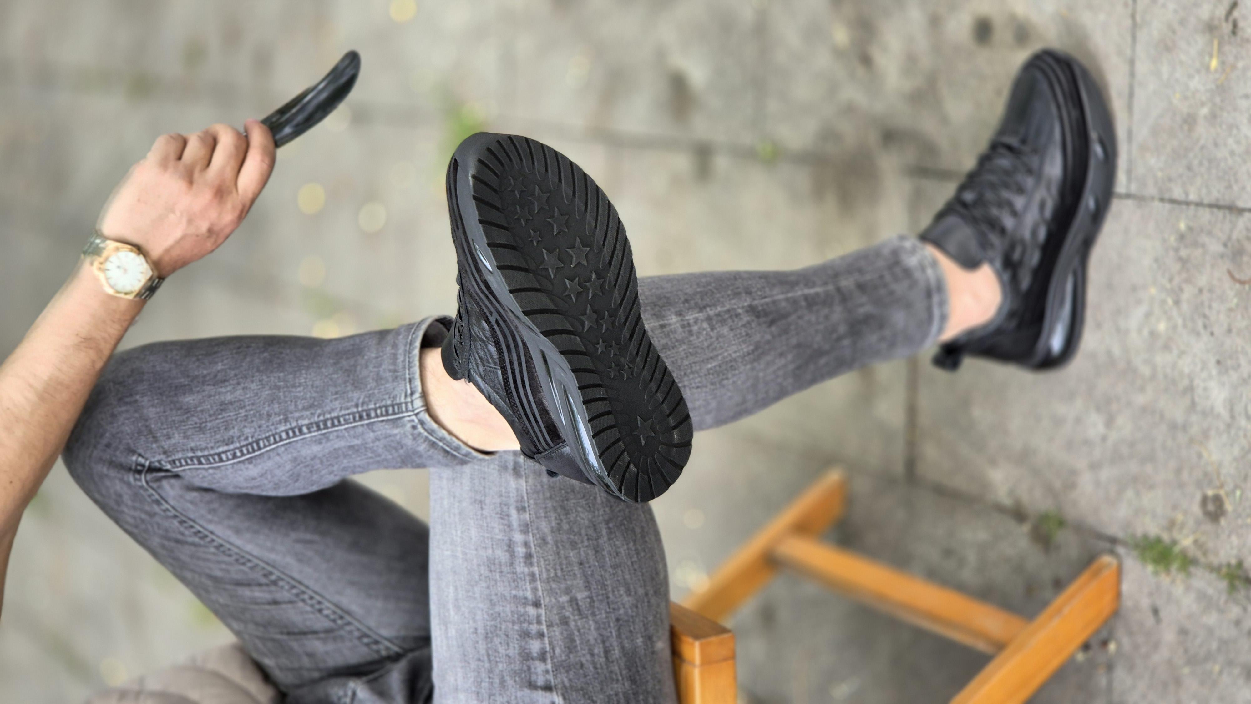  Hnt  4646 Timsah Desen İthal Balon Taban Siyah  İçi Dışı Hakiki Deri Erkek Sneakers 