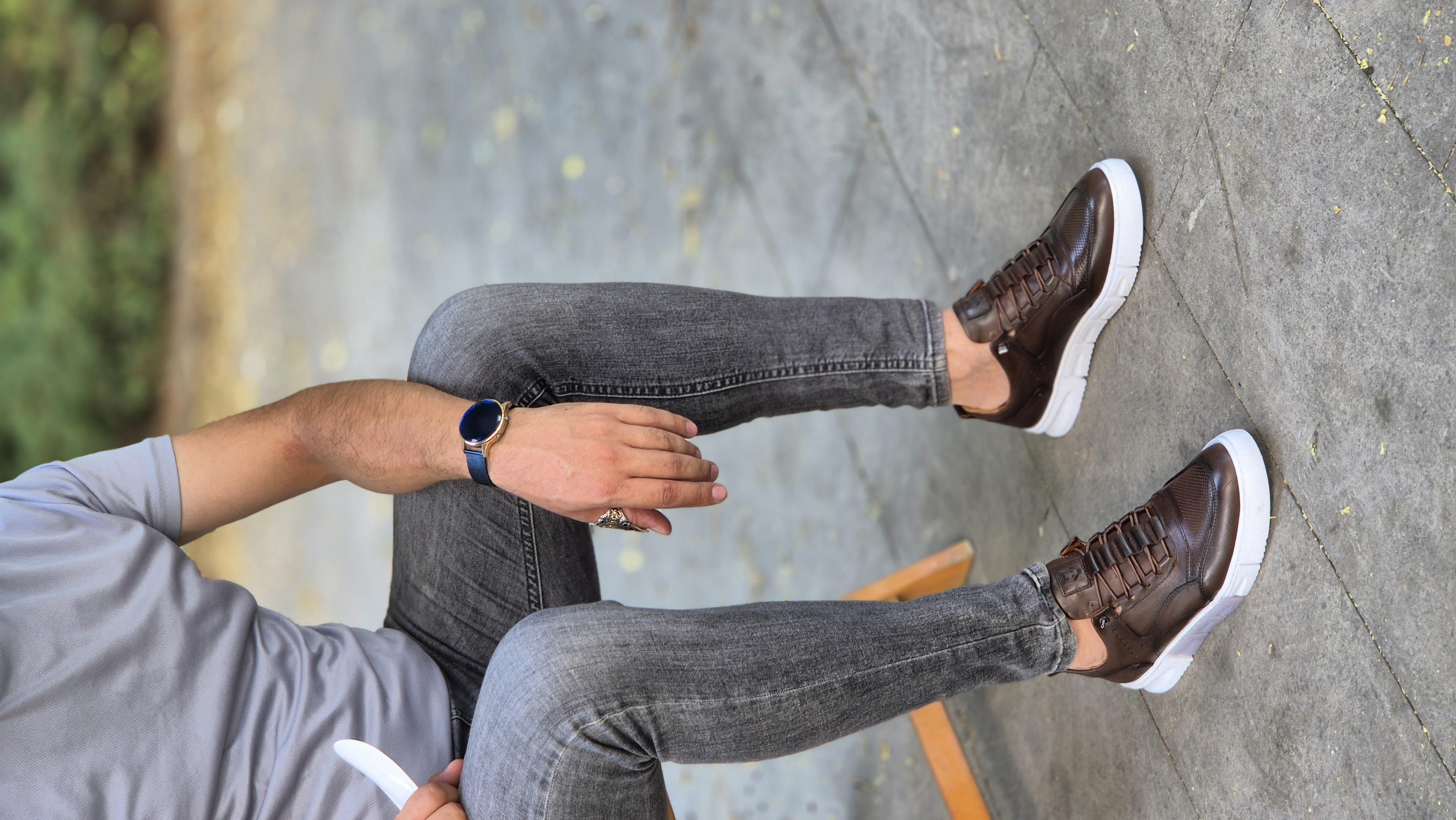 Hatay 00112  Merdiven Desen Kahverengi Sneakers İçi Dışı Hakiki Deri Erkek Ayakkabısı