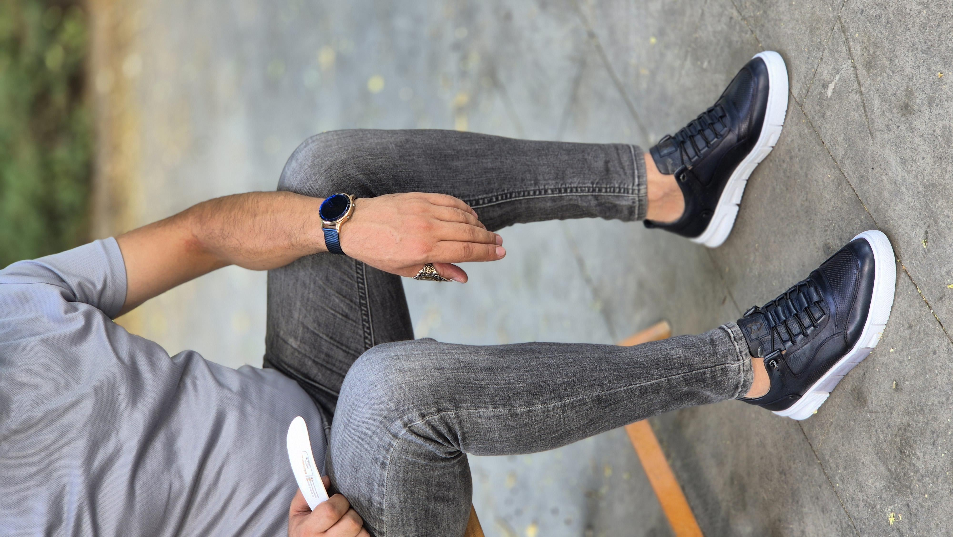 Hatay 00112  Merdiven Desen Lacivert Sneakers İçi Dışı Hakiki Deri Erkek Ayakkabısı