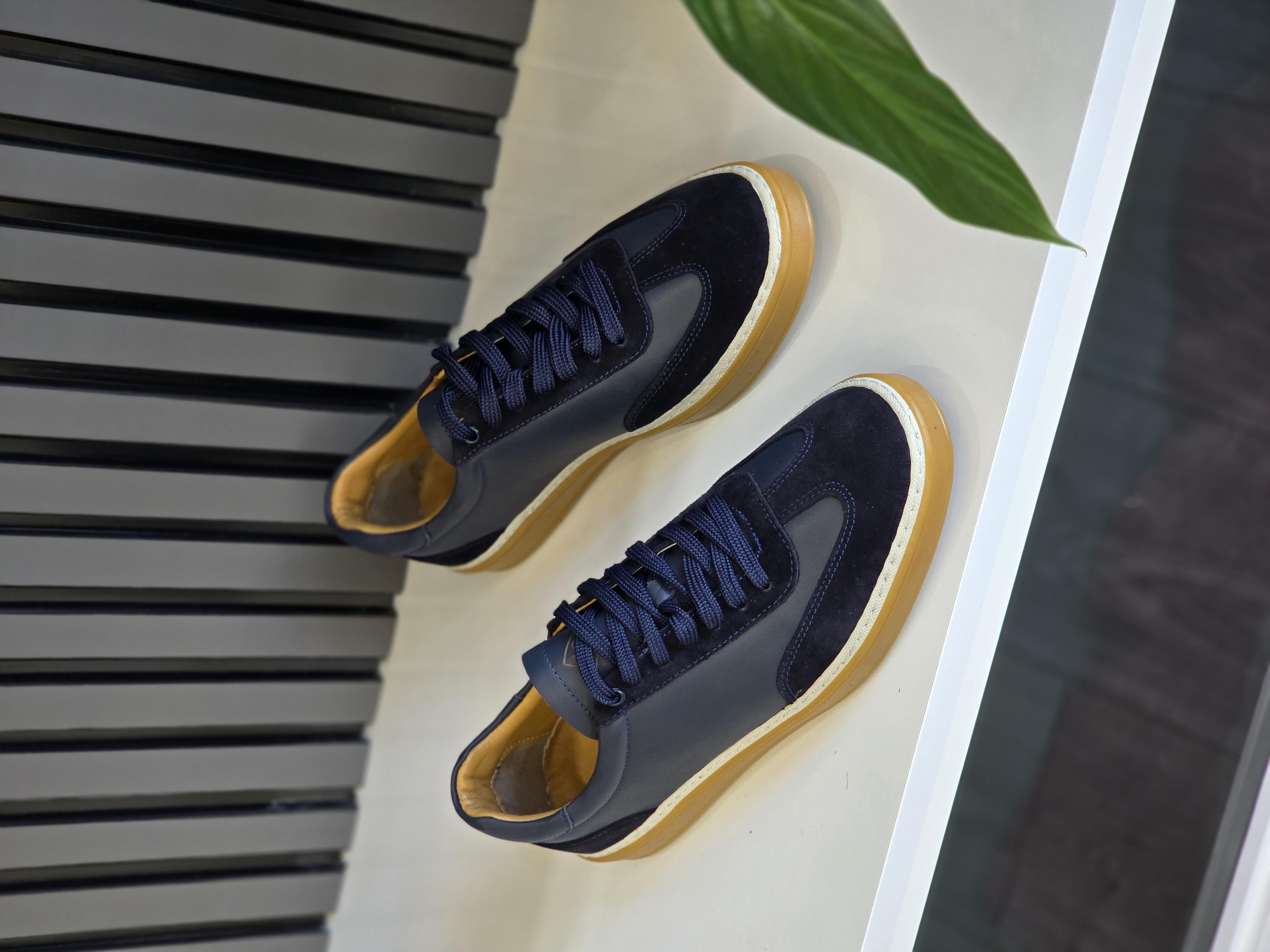 Hnt 00804 LR Lacivert Deri Lacivert  Süet İçi Dışı Hakiki Deri Unisex Sneakers