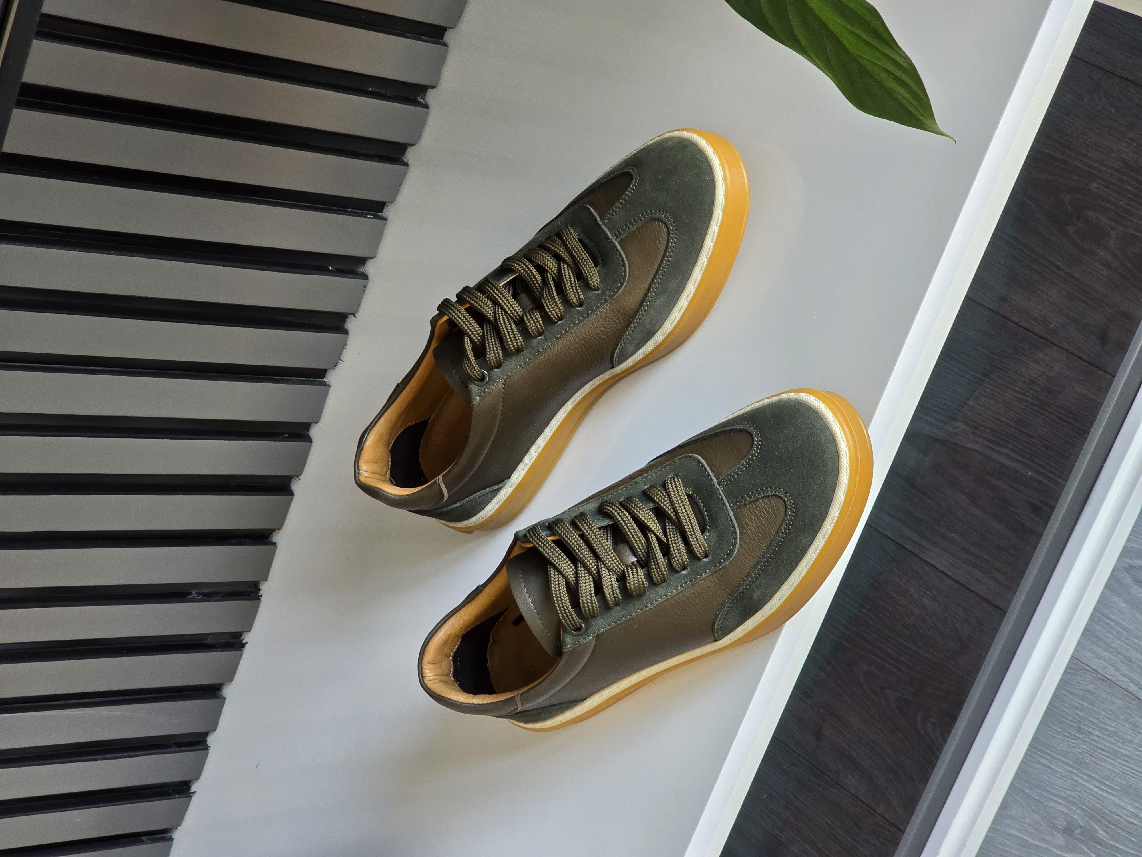 Hnt 00804 LR Yesil Deri Yesil Süet İçi Dışı Hakiki Deri Unisex Sneakers