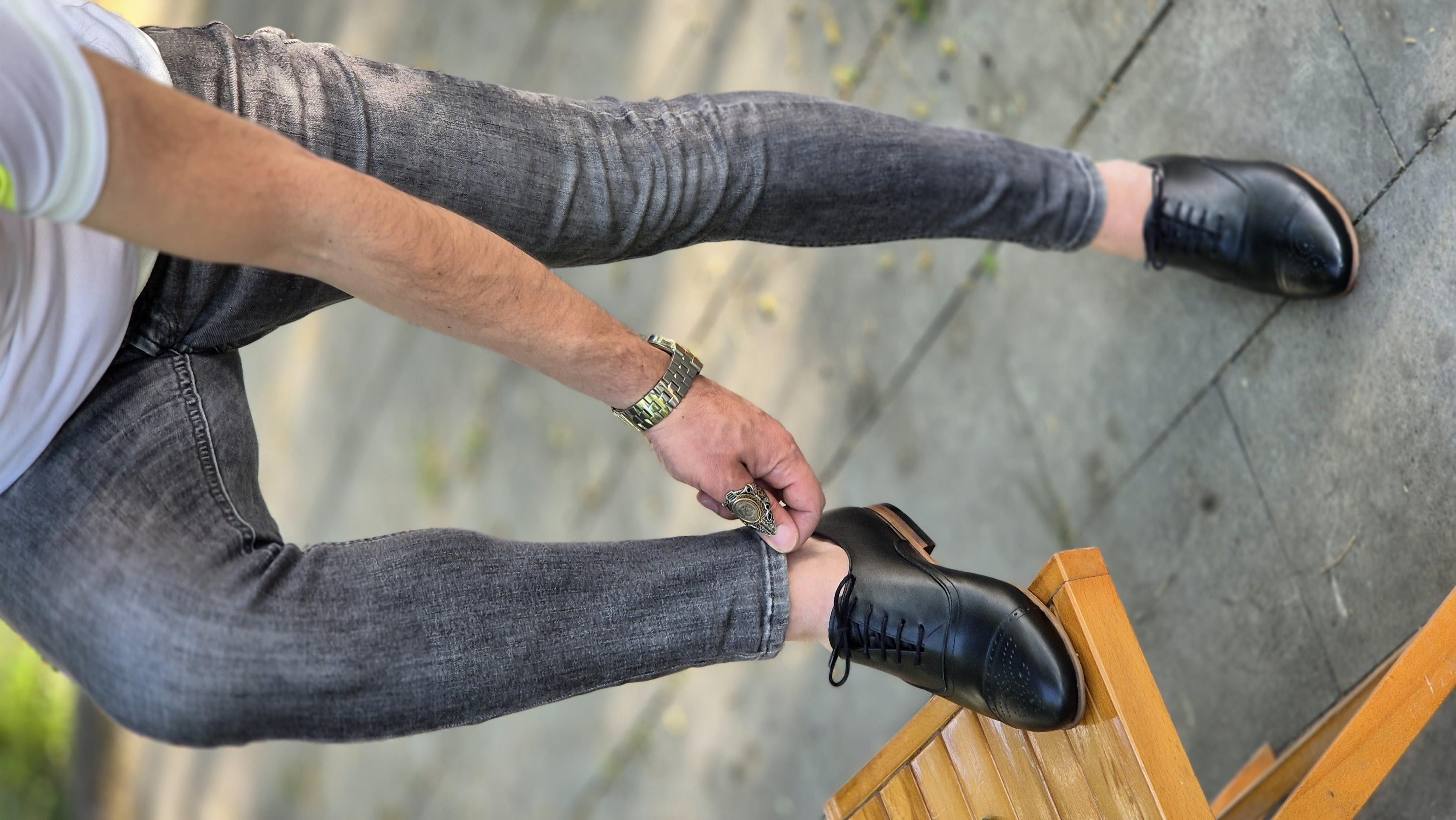 Hnt 4545 Emende Siyah Deri Klasik Erkek Microlight Taban Ayakkabı