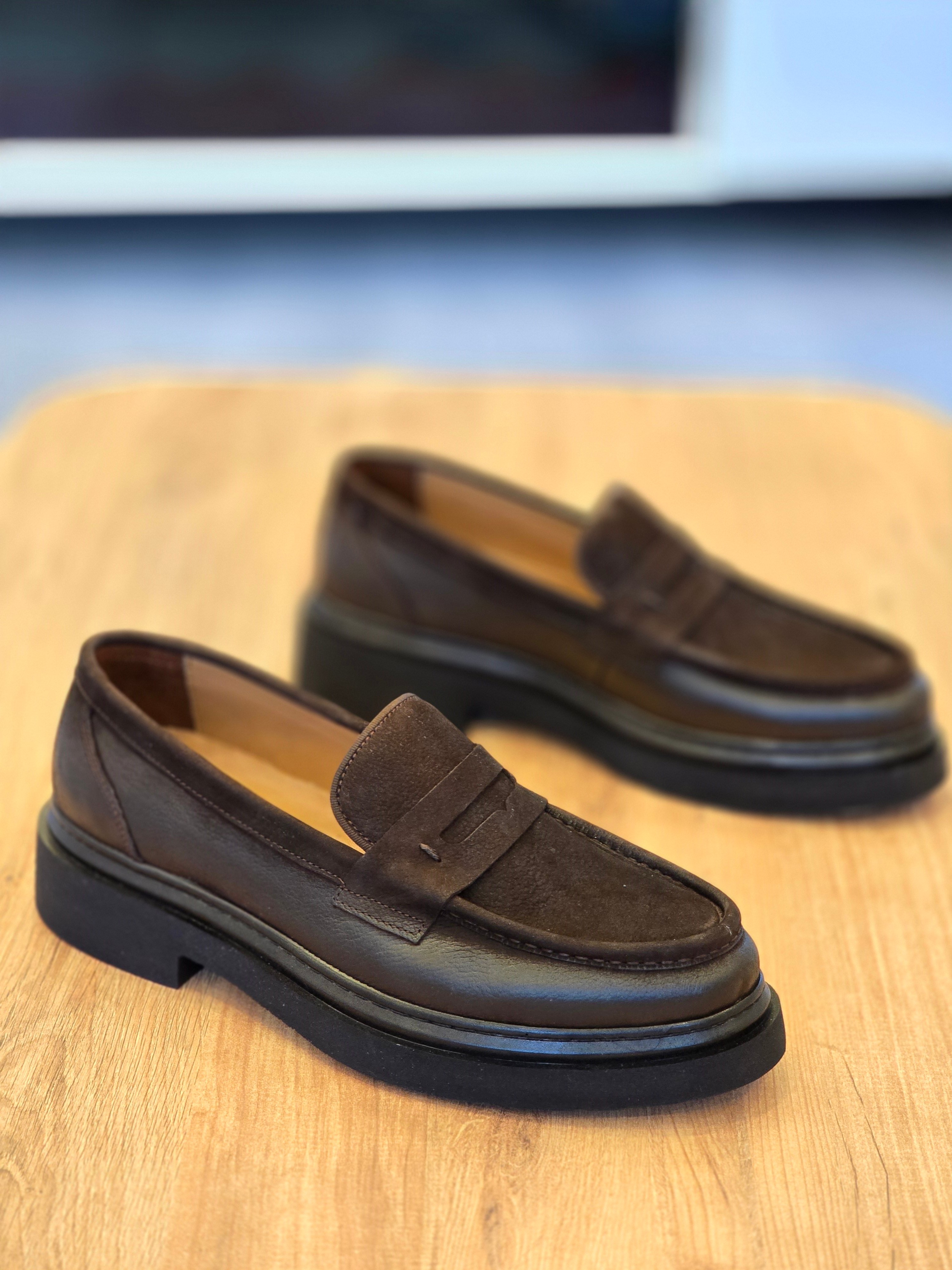 Mrd 00209 Kolej Kahverengi   Nubuk Loafer  İçi Dışı Hakiki Deri Klasik   Erkek Ayakkabısı