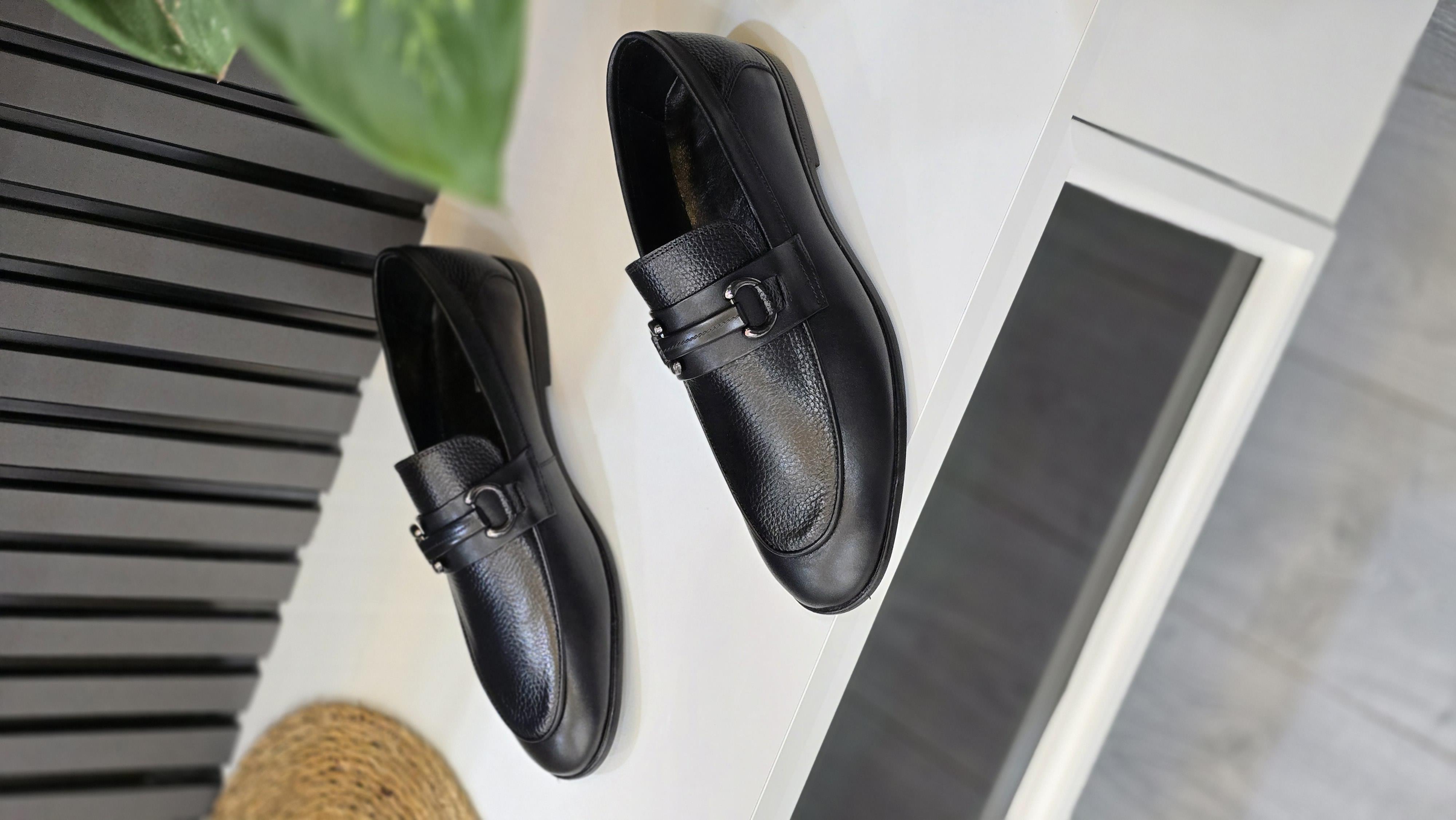 Mrd 101 Tokalı Siyah Loafer  İçi Dışı Hakiki Deri Klasik   Erkek Ayakkabısı