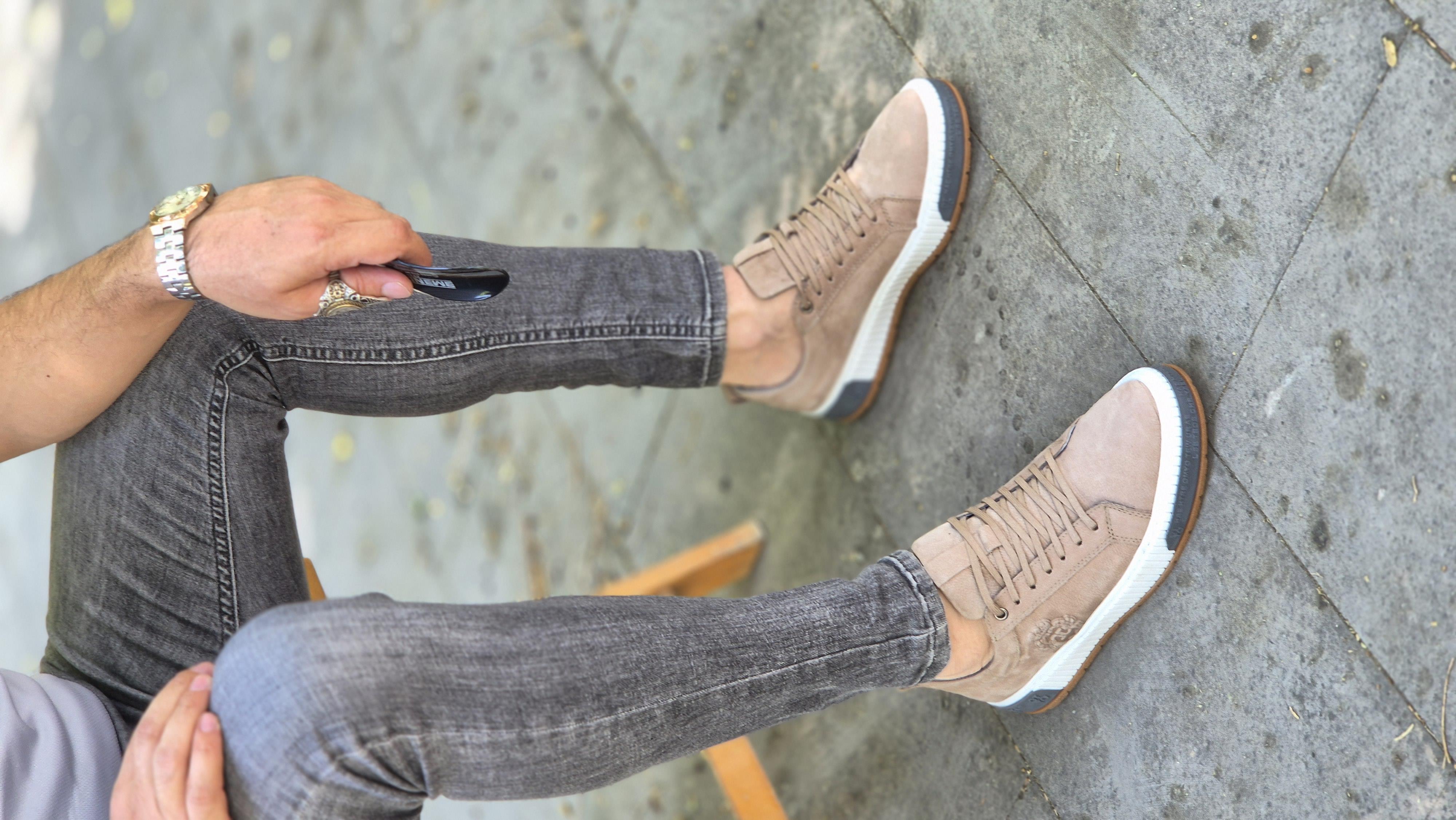 MRD 1117 Yazılı Taban Kum Nubuk Sneakers İçi Dışı Hakiki Deri Erkek Ayakkabısı