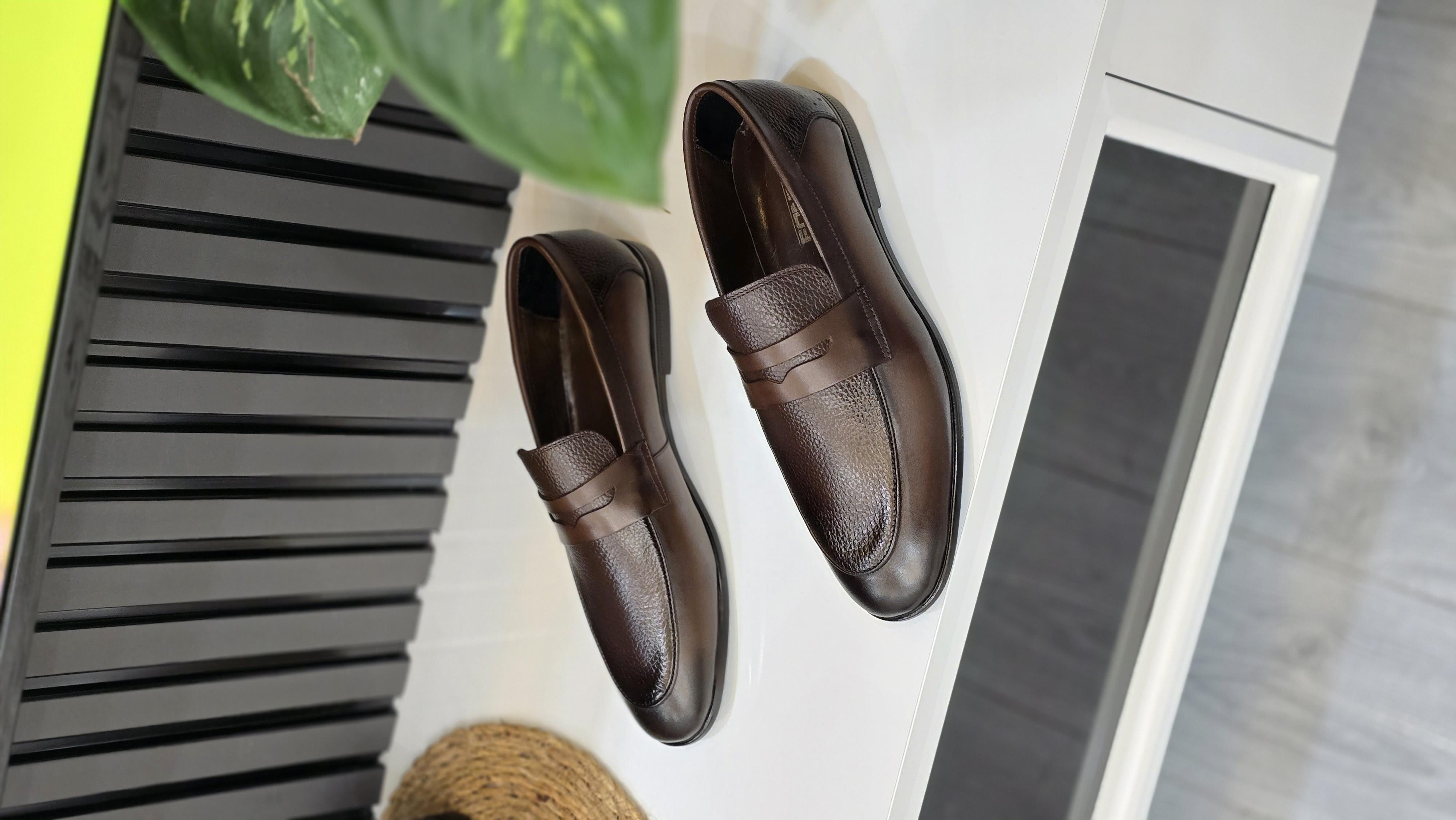 Mrd 567 Kolej Kahverengi  Loafer  İçi Dışı Hakiki Deri Klasik   Erkek Ayakkabısı
