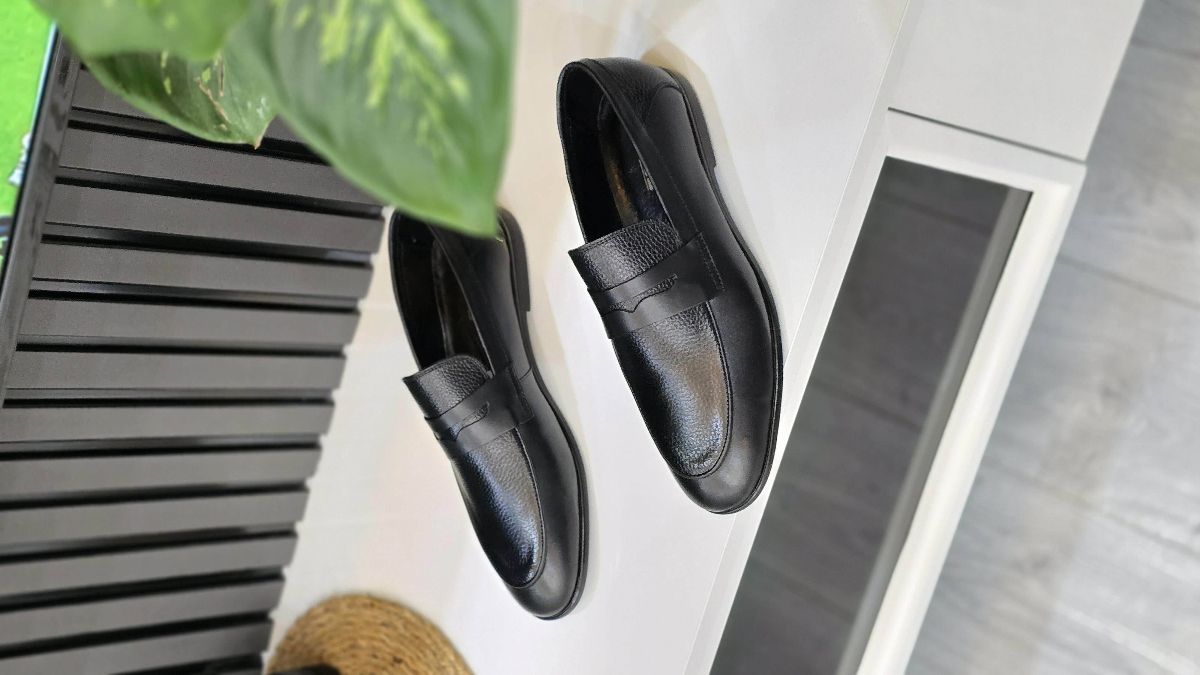 Mrd 567 Kolej Siyah Loafer  İçi Dışı Hakiki Deri Klasik   Erkek Ayakkabısı