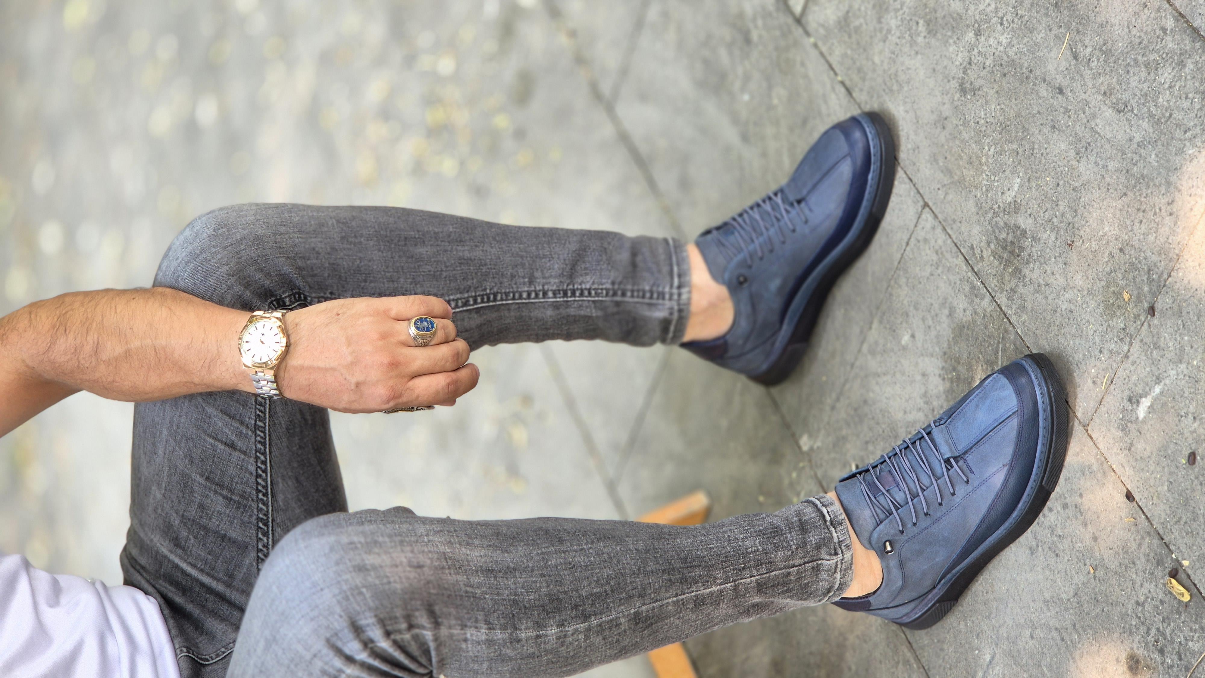 MRD 832 Lacivert  Nubuk Sneakers İçi Dışı Hakiki Deri Erkek Ayakkabısı