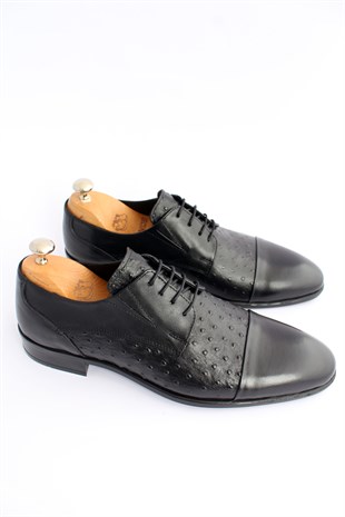 emende -Mrd 00151  Klasik Siyah  Hakiki Deri Günlük Erkek Ayakkabısı