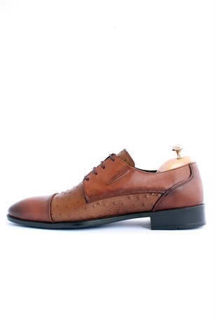 emende -Mrd 00151  Klasik Taba  Hakiki Deri Günlük Erkek Ayakkabısı