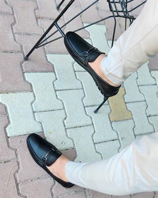 Hatay 00248  Gucci Tokalı Model İçi Dışı Hakiki Deri Yumşak Siyah Rok Erkek Ayakkabısı