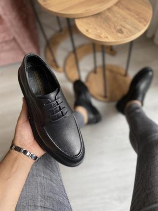 Hatay 0030 Siyah Deri Bağcıklı Yüksek Taban Klasik Erkek Ayakkabısı