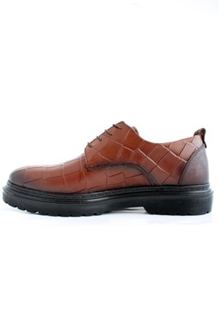 Hnt 005006 Kahve Kroko Yüksek Taban Klasik Erkek Ayakkabısı