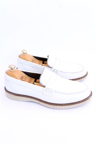 Mrd 206 Beyaz Deri Poli Taban Kolej Erkek Ayakkabısı