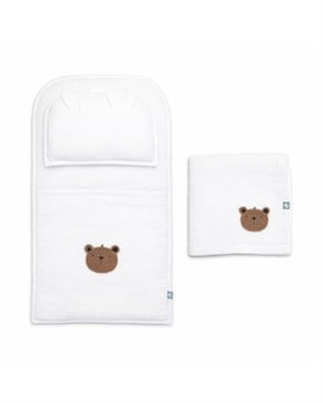 Bebek Altaçma Seti Müslin Teddy Beyaz 40 x 70 cm