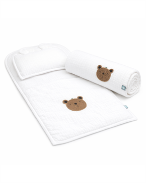 Bebek Altaçma Seti Müslin Teddy Beyaz 40 x 70 cm