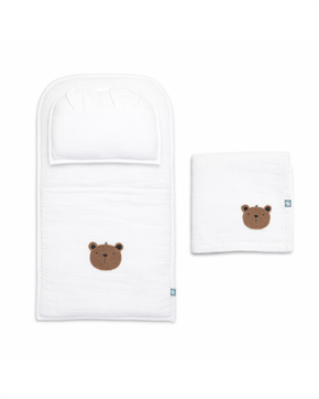 Bebek Altaçma Seti Müslin Teddy Beyaz 40 x 70 cm