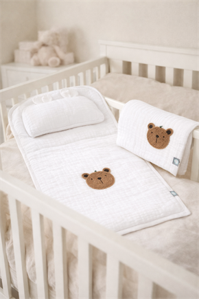 Bebek Altaçma Seti Müslin Teddy Beyaz 40 x 70 cm