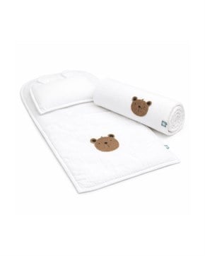 Bebek Altaçma Seti Müslin Teddy Beyaz 40 x 70 cm