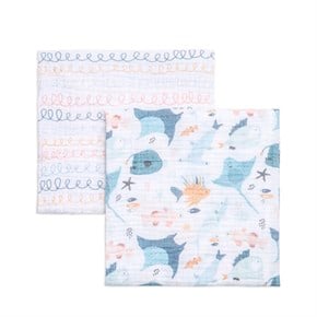 Muslin Baby Blanket, Pack of 2 Atlantico Blue 115 x 115 cm