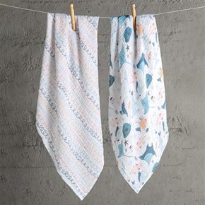 Muslin Baby Blanket, Pack of 2 Atlantico Blue 115 x 115 cm