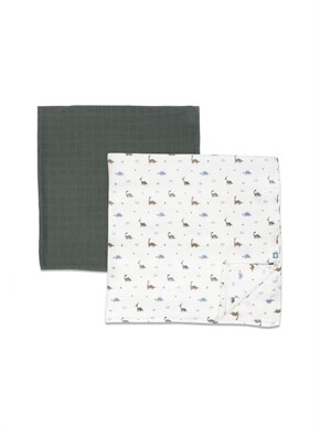 Muslin Baby Blanket, Pack of 2 Dinosaurus Green 90 x 90 cm