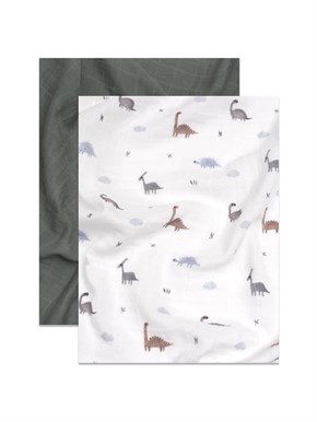 Muslin Baby Blanket, Pack of 2 Dinosaurus Green 90 x 90 cm