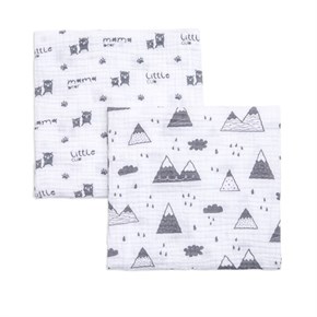 Muslin Baby Blanket, Pack of 2 Mountains Black 115 x 115 cm