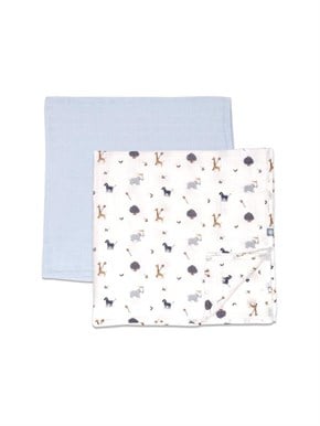 Muslin Baby Blanket, Pack of 2 Zoo Blue 90 x 90 cm