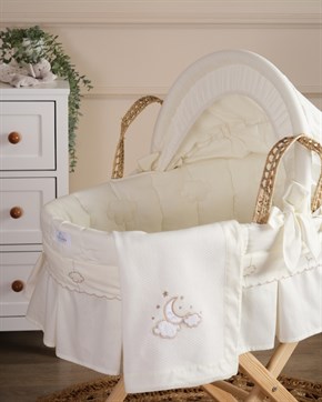Bebek Hasır Sepet Beşik Seti Düz Ayaklı Luna Elegant Ekru 85 cm