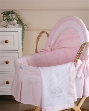 Bebek Hasır Sepet Beşik Seti Düz Ayaklı Princess Pembe 85 cm
