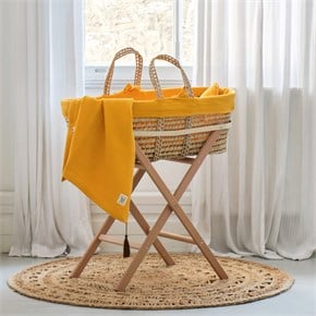 Bebek Hasır Sepet Beşik Seti Müslin Marigold Hardal 85 cm