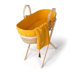 Bebek Hasır Sepet Beşik Seti Müslin Marigold Hardal 85 cm