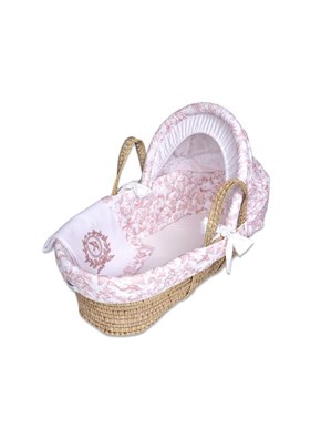 Bebek Hasır Sepet Beşik Tekstil Seti Hummingbird Pembe 85 cm