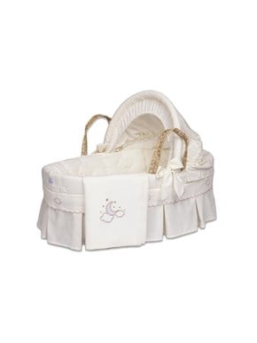 Bebek Hasır Sepet Beşik Tekstil Seti Luna Elegant Ekru 85 cm