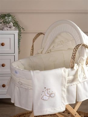 Bebek Hasır Sepet Beşik Tekstil Seti Luna Elegant Ekru 85 cm