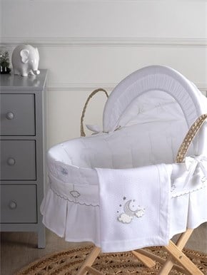 Bebek Hasır Sepet Beşik Tekstil Seti Luna Chic Beyaz 85 cm