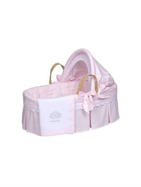Bebek Hasır Sepet Beşik Tekstil Seti Princess Pembe 85 cm