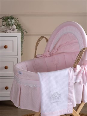 Bebek Hasır Sepet Beşik Tekstil Seti Princess Pembe 85 cm