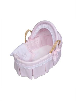 Bebek Hasır Sepet Beşik Tekstil Seti Princess Pembe 85 cm