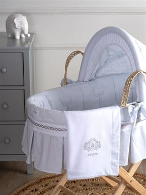 Bebek Hasır Sepet Beşik Tekstil Seti Prince Açık Mavi 85 cm