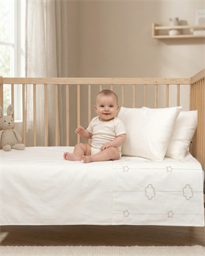 Bebek Nevresim Takımı 4lü Luna Elegant Ekru 100 x 150 cm