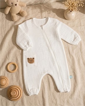 Bebek Tulum Seti Müslin 2li Teddy Beyaz