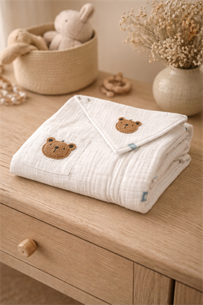 Bebek Tulum Seti Müslin 2li Teddy Beyaz