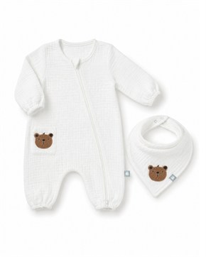 Bebek Tulum Seti Müslin 2li Teddy Beyaz