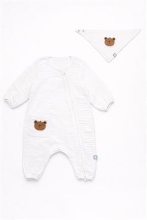 Bebek Tulum Seti Müslin 2li Teddy Beyaz