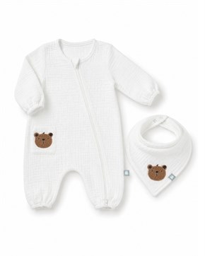 Bebek Tulum Seti Müslin 2li Teddy Beyaz