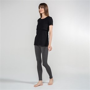 Emzirme T-Shirt Bisiklet Yaka Letizia Siyah